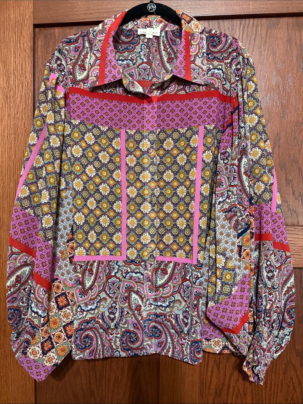 eesome Pink Multi Paisley Patchwork Button-Down Shirt